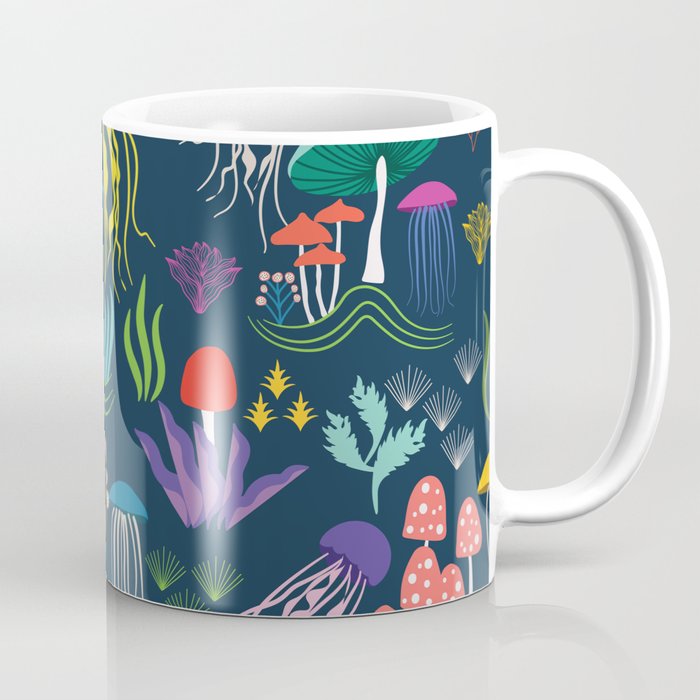 Magical Mushrooms underwater with jellyfish Coffee Mug