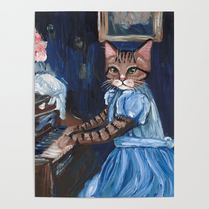 Brown Tabby Cat At Piano Poster