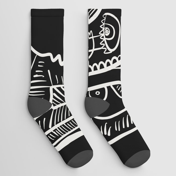 Black and White Graffiti African Art City  Socks