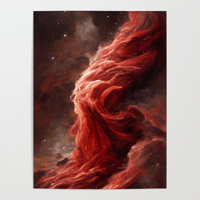 Crimson Projection - Red Stormy Nebula in Space Poster