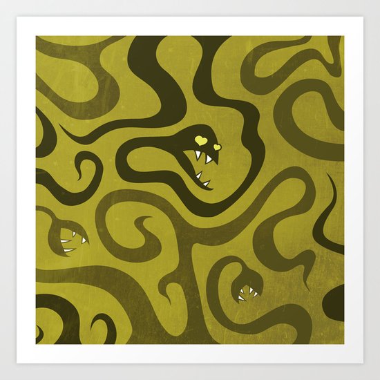 Funny Cartoon Evil Snakes Art Print
