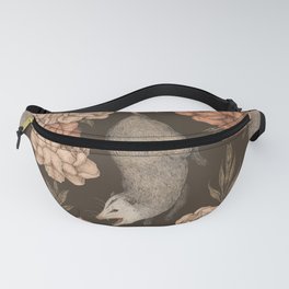 The Opossum and Peonies Fanny Pack | Flowers, Drawing, Rose, Floral, Graphite, Peony, Opossum, Roses, Flower, Curated 