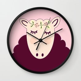 B-ewe-tiful maroon sleeping sheep with flower crown  Wall Clock