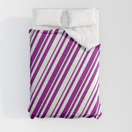 [ Thumbnail: Mint Cream & Purple Colored Stripes Pattern Comforter ]