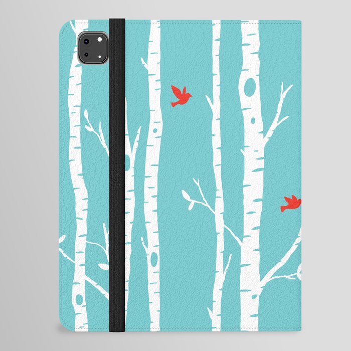 Birch tree forest with red birds  iPad Folio Case