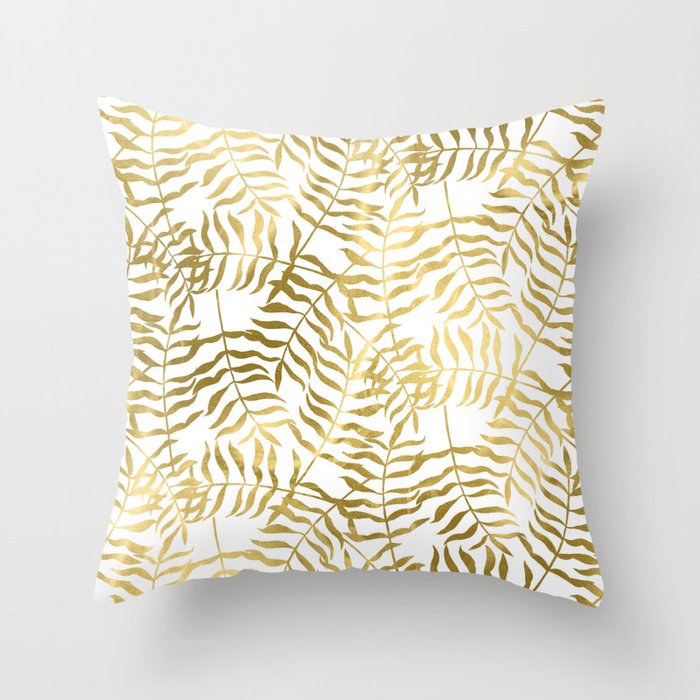 Gold Leaves on White Throw Pillow