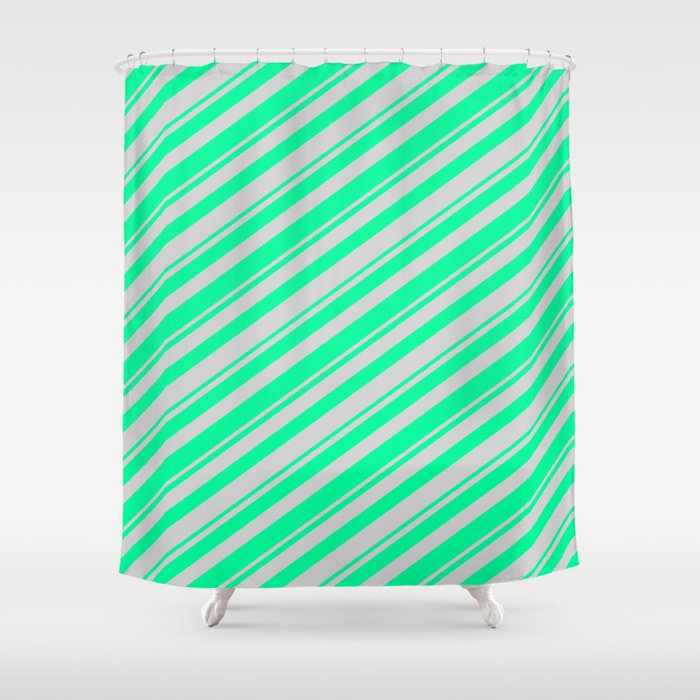 Green and Light Gray Colored Lines/Stripes Pattern Shower Curtain