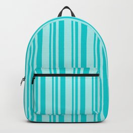 [ Thumbnail: Dark Turquoise and Turquoise Colored Lined/Striped Pattern Backpack ]