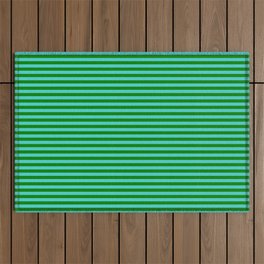 [ Thumbnail: Turquoise & Green Colored Striped Pattern Outdoor Rug ]