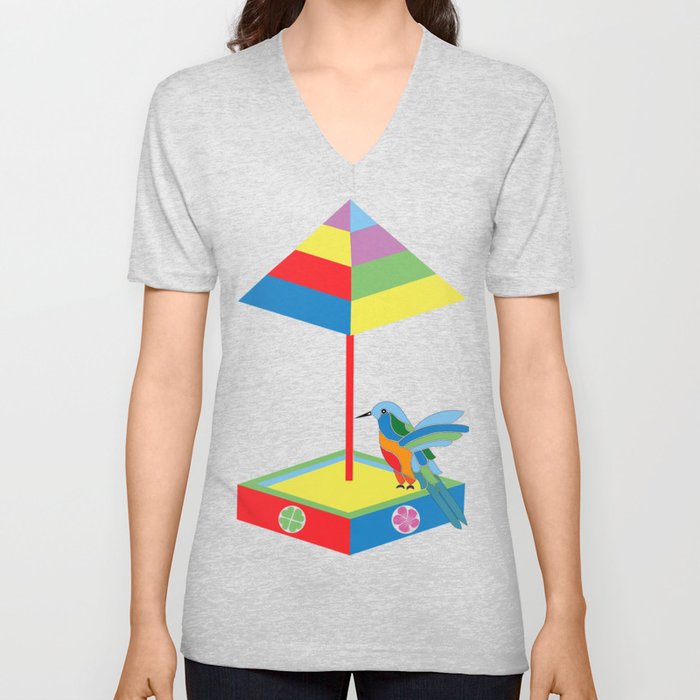Hummingbird in a sandbox V Neck T Shirt