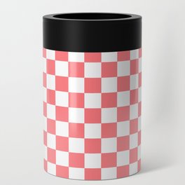 Checkerboard Pattern - coral Can Cooler