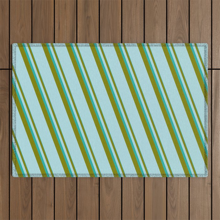Light Sea Green, Green & Powder Blue Colored Lined/Striped Pattern Outdoor Rug