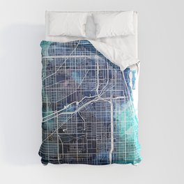 Chicago Illinois Map Navy Blue Turquoise Watercolor Comforter