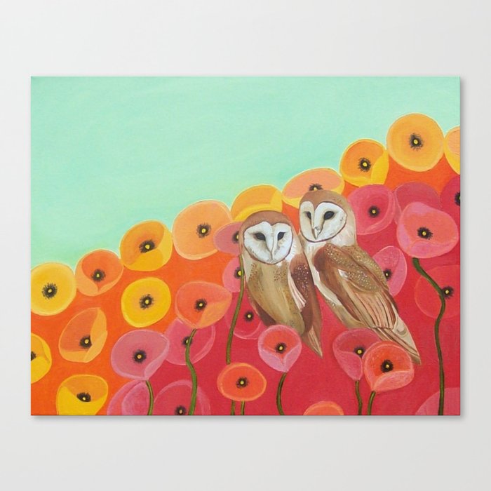Owls in a Poppy Field Canvas Print