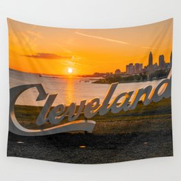 Cleveland Ohio Skyline City Sunrise Lake Erie Home Photography Print Wall Tapestry