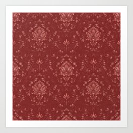 Damask Pattern with Glittery Metallic Accents Red Art Print