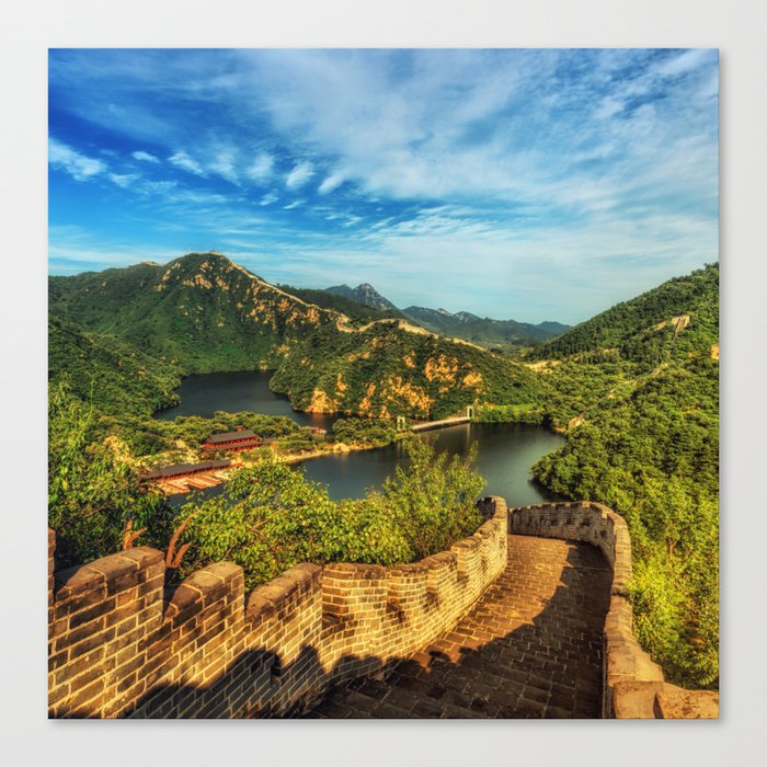 China Photography - Great Wall of China Surrounded By Mountains And Lakes Canvas Print