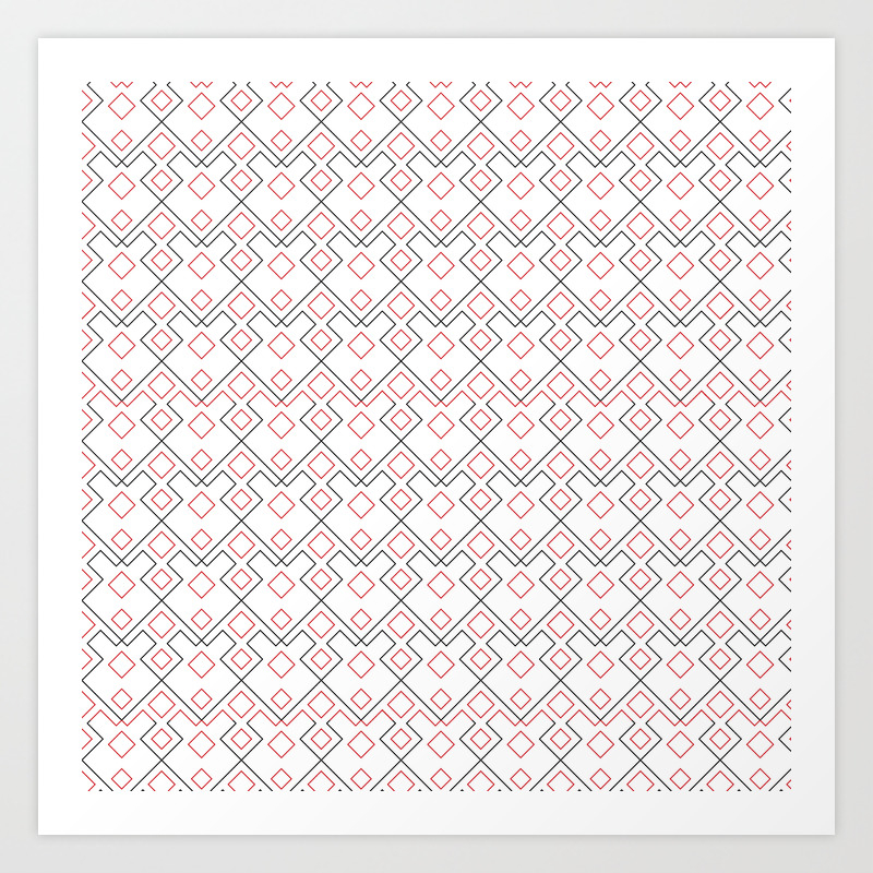 Geometric Abstract Simple Minimalist Red Black Pattern Art Print