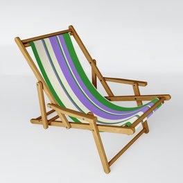Purple, Forest Green, and Beige Colored Lines/Stripes Pattern Sling Chair