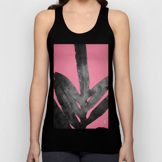 Green Fern on Pink - Black Shadow Unisex Tank Top
