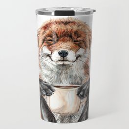 " Morning fox " Red fox with her morning coffee Travel Mug