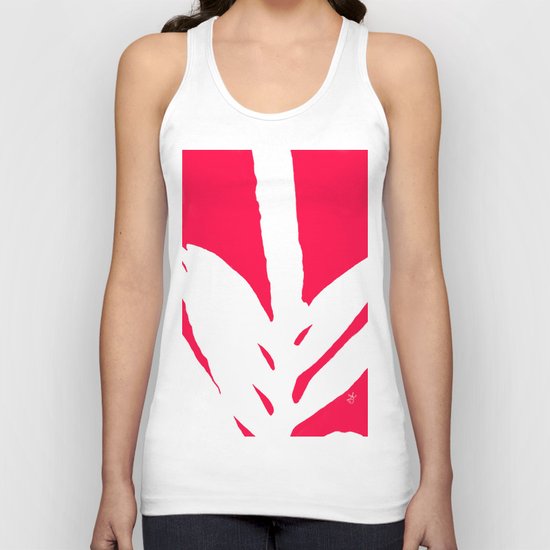 Missing White Fern on Bright Red Pink Fuchsia Unisex Tank Top