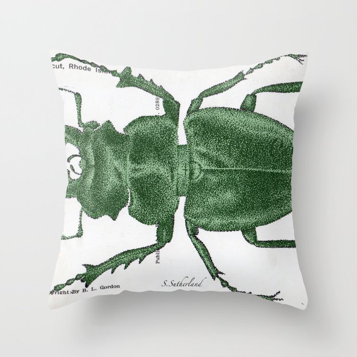 Green Beetle Postcard Throw Pillow