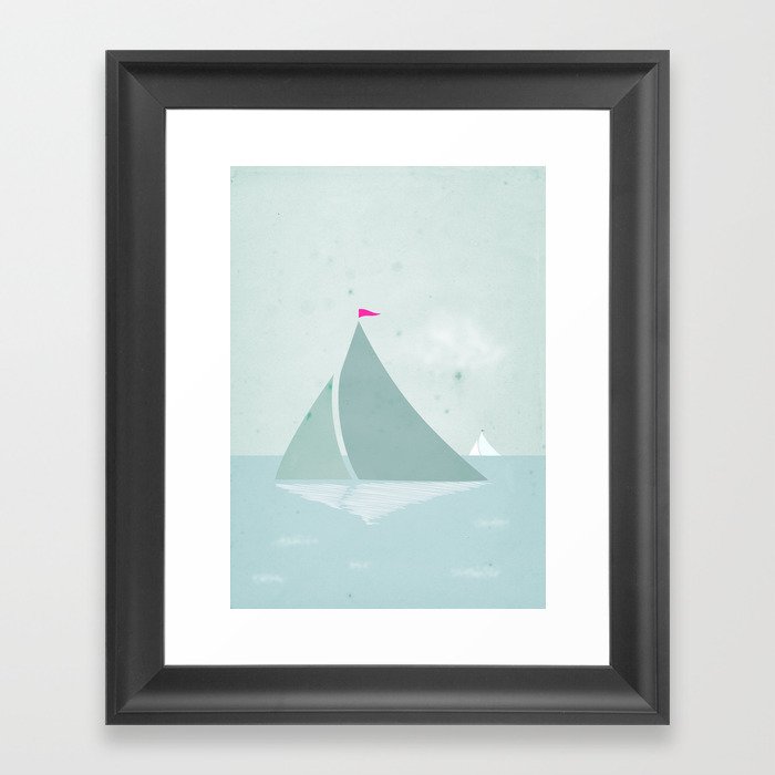 Peaceful seascape with sailboats Framed Art Print