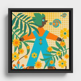 Boy and Flowers Framed Canvas