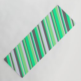 [ Thumbnail: Green, Light Green, Lavender, and Dim Gray Colored Stripes/Lines Pattern Yoga Mat ]
