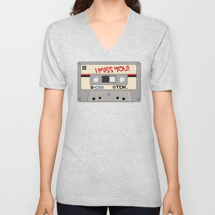 Vintage Audio Tape - TDK - I Miss You! V Neck T Shirt