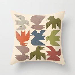 Midcentury Bird Grid Throw Pillow