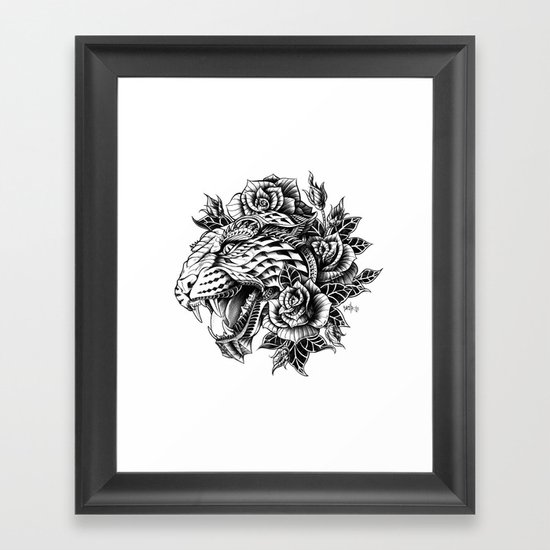 Ornate Leopard Black & White Variant Framed Art Print