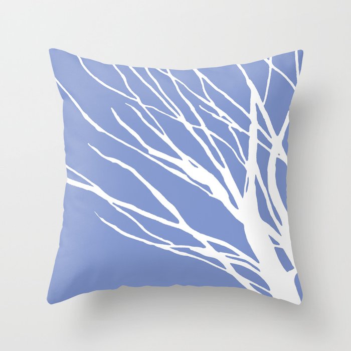 Tree Silhouette Periwinkle Blues Throw Pillow