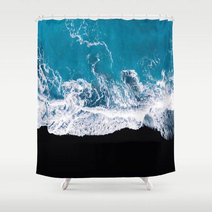 Minimalism Is Waves In Iceland  – Landscape Photography Shower Curtain