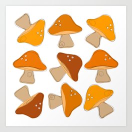 Mushroom Retro Orange Design  Art Print