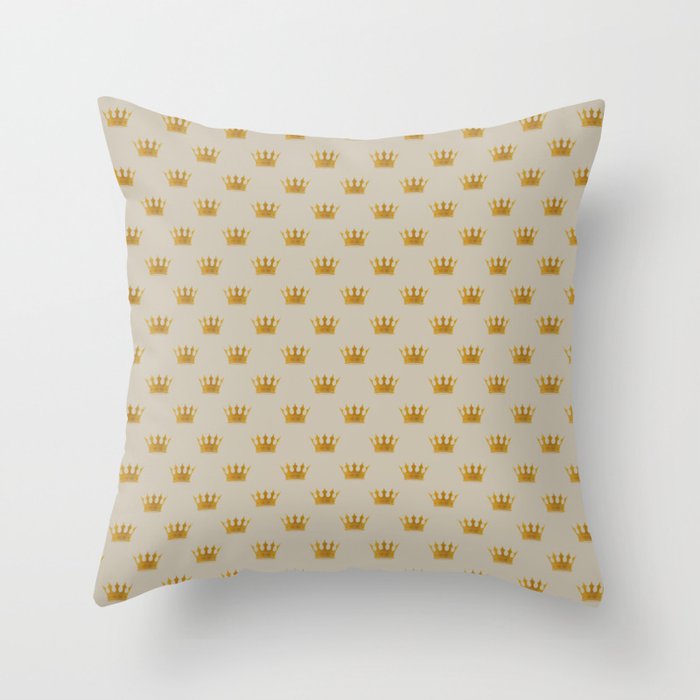 Mini George Grey with Gold Crowns Throw Pillow