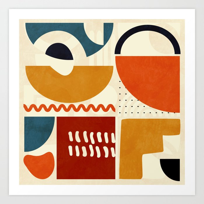 mid century shapes geometric abstract color 2 Art Print