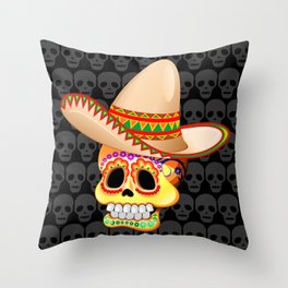Mexico Sugar Skull with Sombrero Throw Pillow