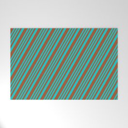 [ Thumbnail: Dark Turquoise and Sienna Colored Striped/Lined Pattern Welcome Mat ]