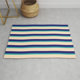 [ Thumbnail: Light Sea Green, Bisque, and Midnight Blue Colored Striped Pattern Rug ]