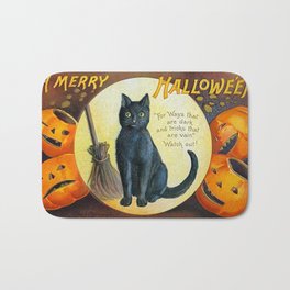 Merry Halloween Black Cat Bath Mat