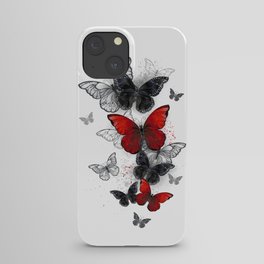 Flying Black and Red Morpho Butterflies iPhone Case
