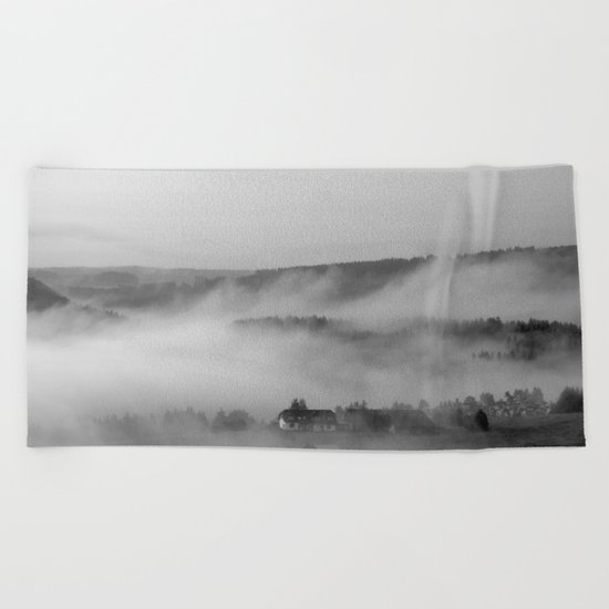Landscape with fog Beach Towel