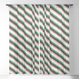 [ Thumbnail: Light Salmon, Mint Cream, Sea Green & Black Colored Striped/Lined Pattern Sheer Curtain ]