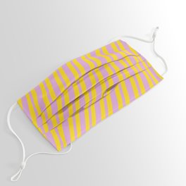 [ Thumbnail: Plum & Yellow Colored Lined/Striped Pattern Face Mask ]