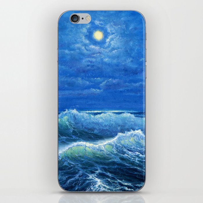 oil painting showing waves in ocean or sea on canvas iPhone Skin