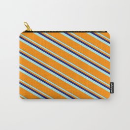[ Thumbnail: Midnight Blue, Turquoise, and Dark Orange Colored Lines/Stripes Pattern Carry-All Pouch ]