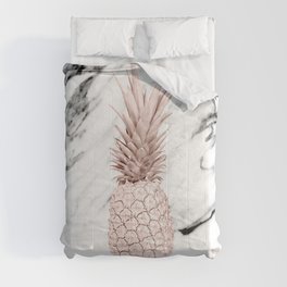 Rose Gold Pineapple on Black and White Marble Comforter
