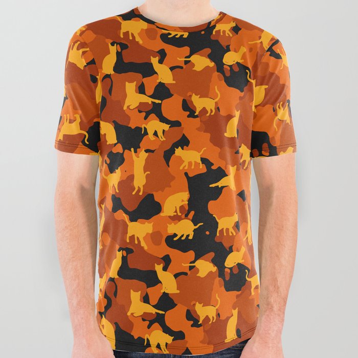 Cats Сamouflage, Orange All Over Graphic Tee